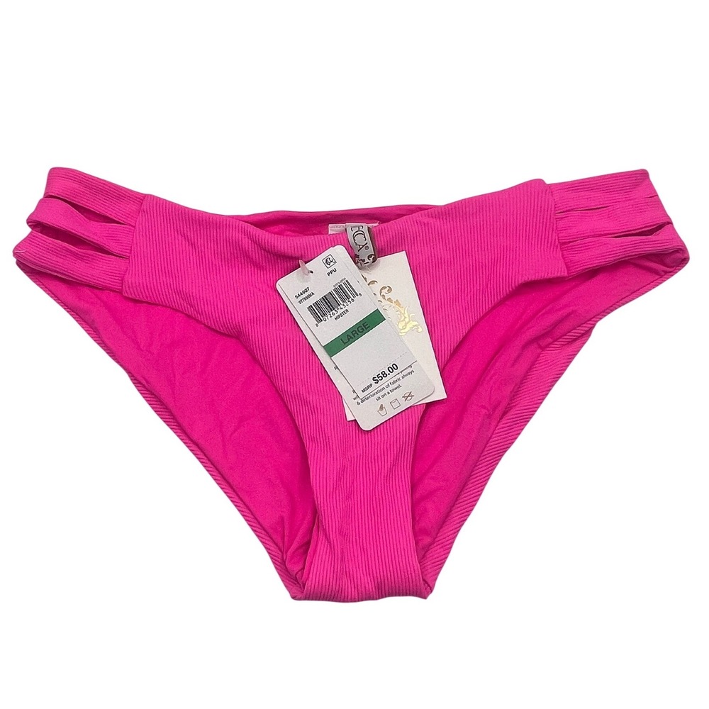 BECCA Pink Punch Fine Line Hipster Bikini Bottom Side Cutout Women's Size Large